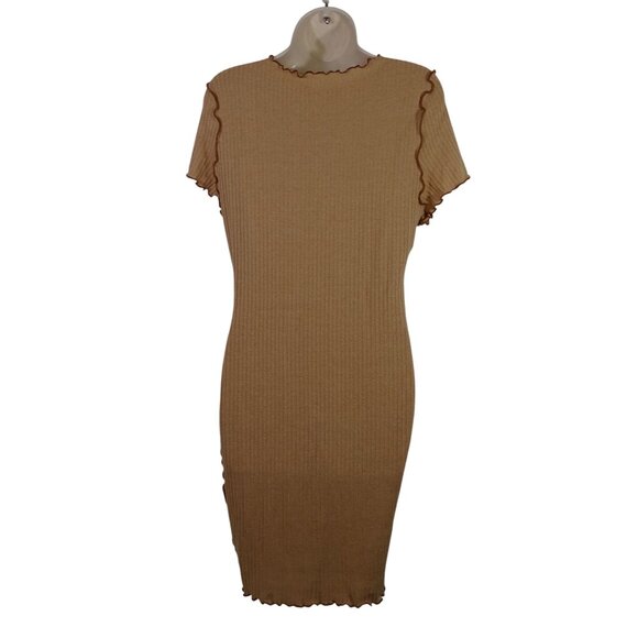Shein Curve Bodycon Dress Women Size OXL 12 Brown Ribbed Knit Short Sleeve - Picture 4 of 11